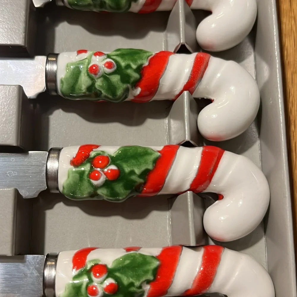 Vintage Shafford Spreaders 4 with Ceramic Candy Cane Handles